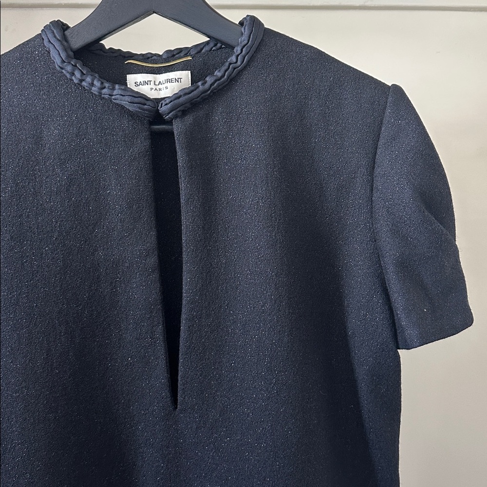 New Saint Laurent wool silk cap sleeve shift sheath boxy knee length mini dress - Picture 3 of 16